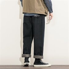 2021春秋季新日系白墙大码男字母印花直筒阔腿裤牛仔裤N8027-P50，男装牛仔裤，电商A001