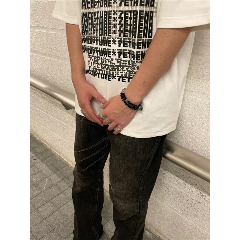 美式高街字母T恤男夏季圆领小众设计感短袖潮牌上衣T07148P38,男装T恤,星座1004（原星座815-3）