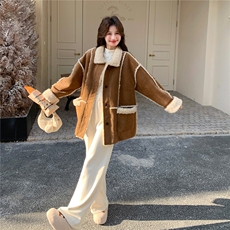 现货新款牛角扣羊羔毛2C282-988P205K298，女装派克服，2C282