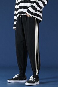 2021秋季新蒙马特港风大码男日系条纹九分棉麻休闲裤K2001-P35图片