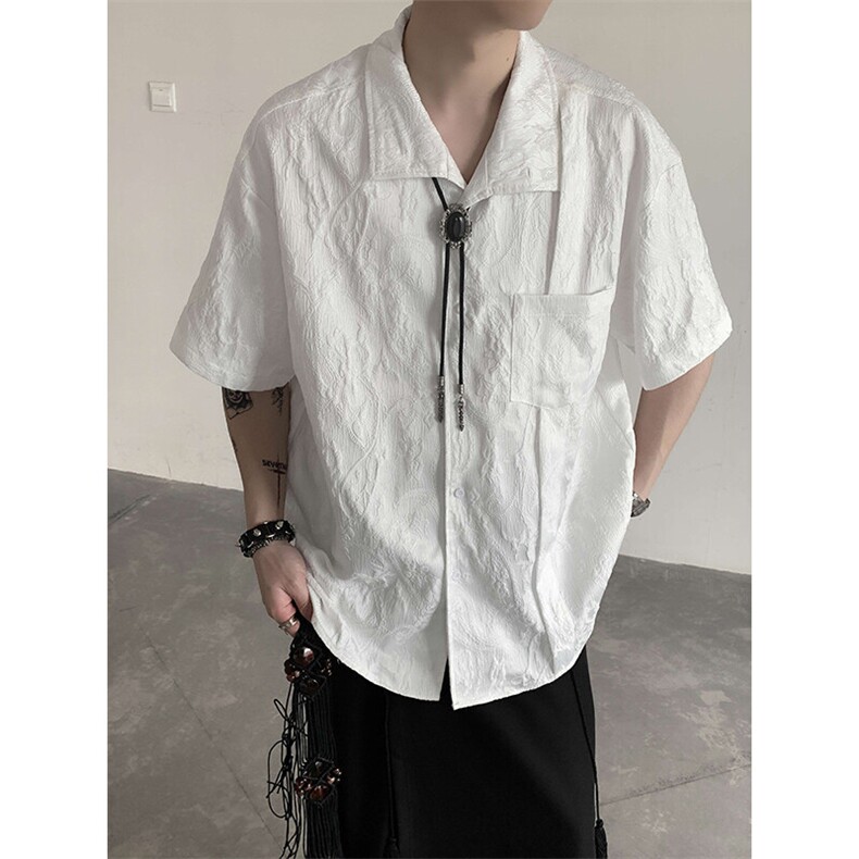 新中式法式领腰果花提花衬衫男短袖夏季宽松衬衣CS4445P58,男装T恤,星座512-1（原513-3）