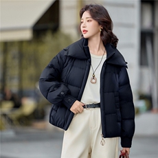 现货新标90%白鸭绒2025年冬季新款双领羽绒服短款外套，女装羽绒服，布依丽人