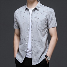 夏装短袖衬衫口袋款男士印花半袖纯色休闲时尚衬衣商务男装，男装衬衫，钱塘6003（原4033）