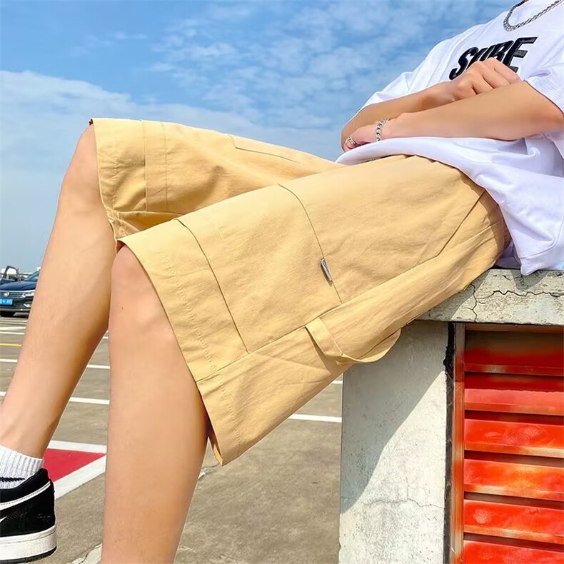 男士休闲五分裤男夏潮牌宽松卡其色短裤夏季男款工装裤子1018P33,男装休闲裤,星座410-2