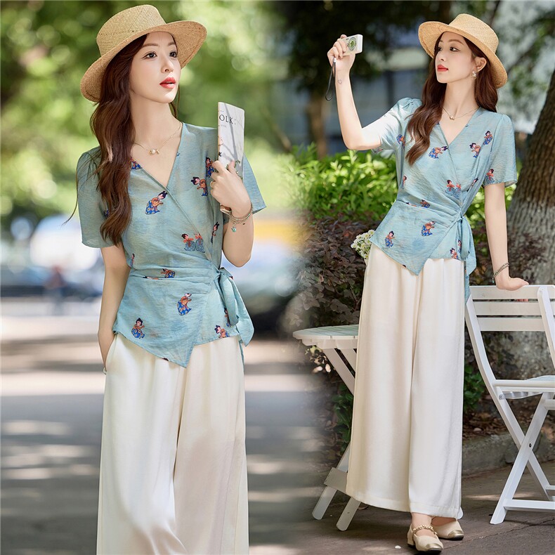 新中式国风套装女2025夏季新款高端气质名媛大方得体阔腿裤两件套，女装套装/套裙，润尚靓点