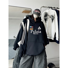 抖音得物供货提供视频秋冬重磅美式宽松织带连帽卫衣0460，男装卫衣，电商A486