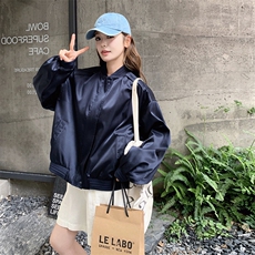 韩系学院风棒球服外套女2025秋季新款洋气宽松休闲短款藏青色夹克，女装短外套，2C258