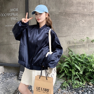 韩系学院风棒球服外套女2025秋季新款洋气宽松休闲短款藏青色夹克图片
