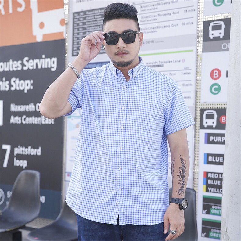 2XL-10XL男士短袖衬衣商务休闲格子衬衫加肥加大码上衣2930,男装衬衫,星座802