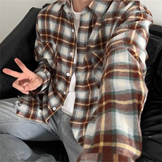美式复古格子衬衫男长袖百搭春季字母刺绣潮牌情侣休闲外套，男装衬衫，星座716-2