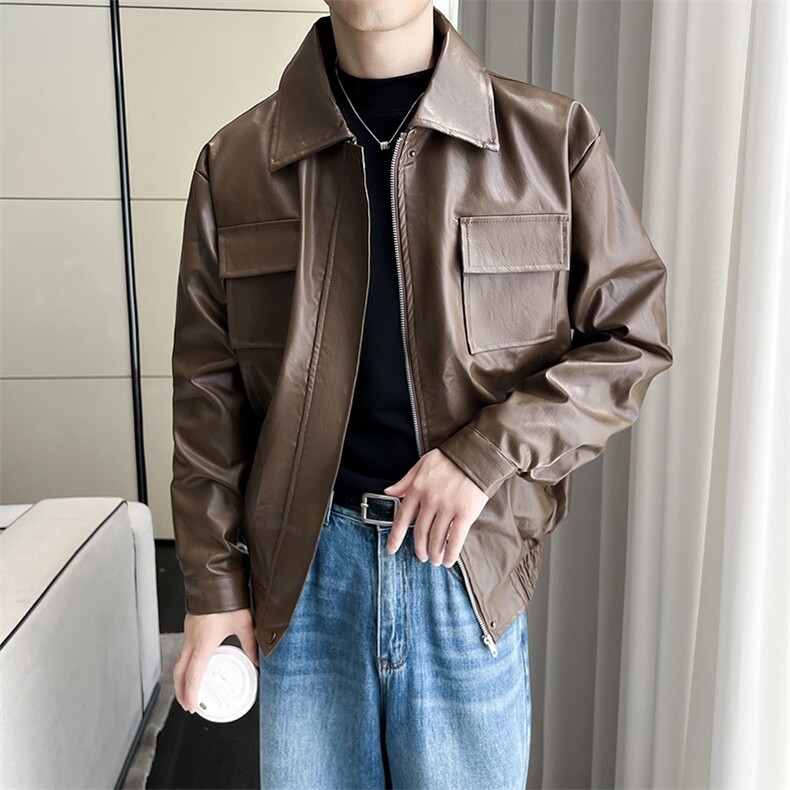 痞帅Pu皮衣小众设计感潮牌双拉链垫肩皮夹克男机车服秋冬高街外套,男装皮衣,星座410-6（原星座1304-1）