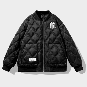 M8376-P85冬季新款菱形格棒球服大码羽绒棉加厚刺绣棉衣图片