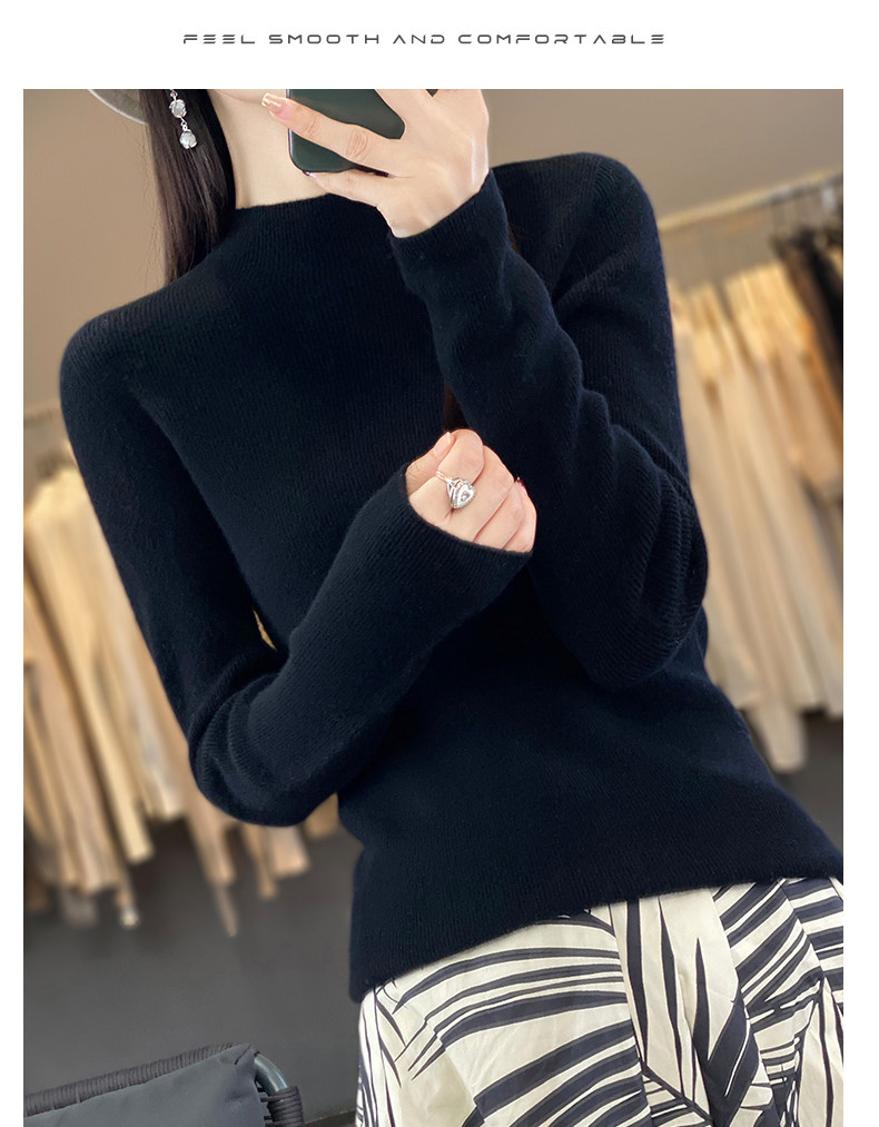 2025秋冬百搭时尚简约一线成衣四平抽条半高领针织衫,女装羊毛衫,伟祺羊绒