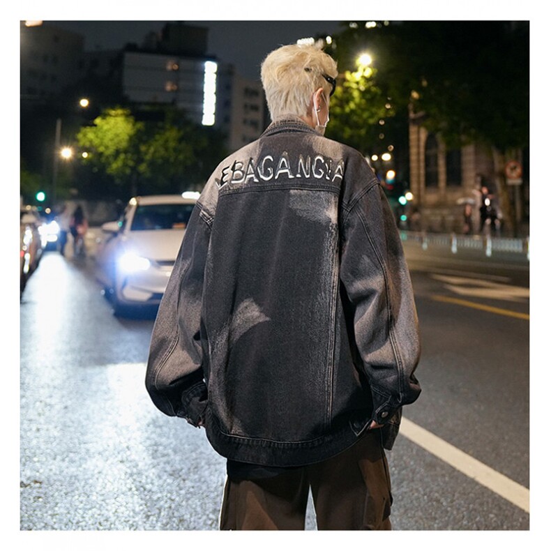 渐变水洗牛仔外套男秋美式复古高街休闲工装情侣款夹克JK1092-P95,男装工装外套,星座1103-3