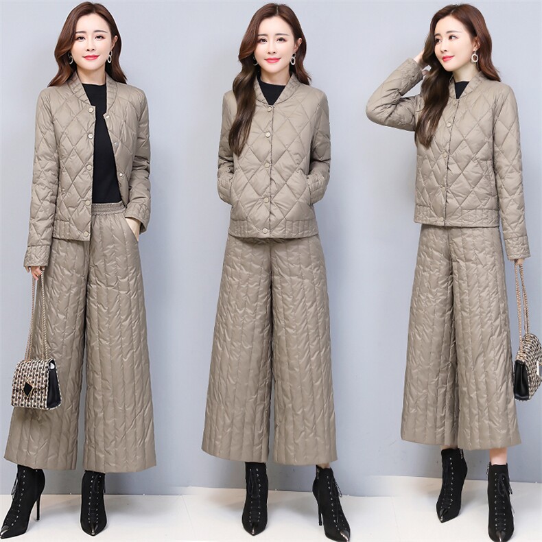 2022秋冬休闲棉衣套装阔腿裤两件套,女装棉衣/棉服,悠米