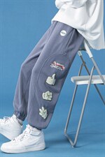 蓝底2024秋冬新款个性撞色印花束脚运动休闲潮牌裤子2121-45控69图片