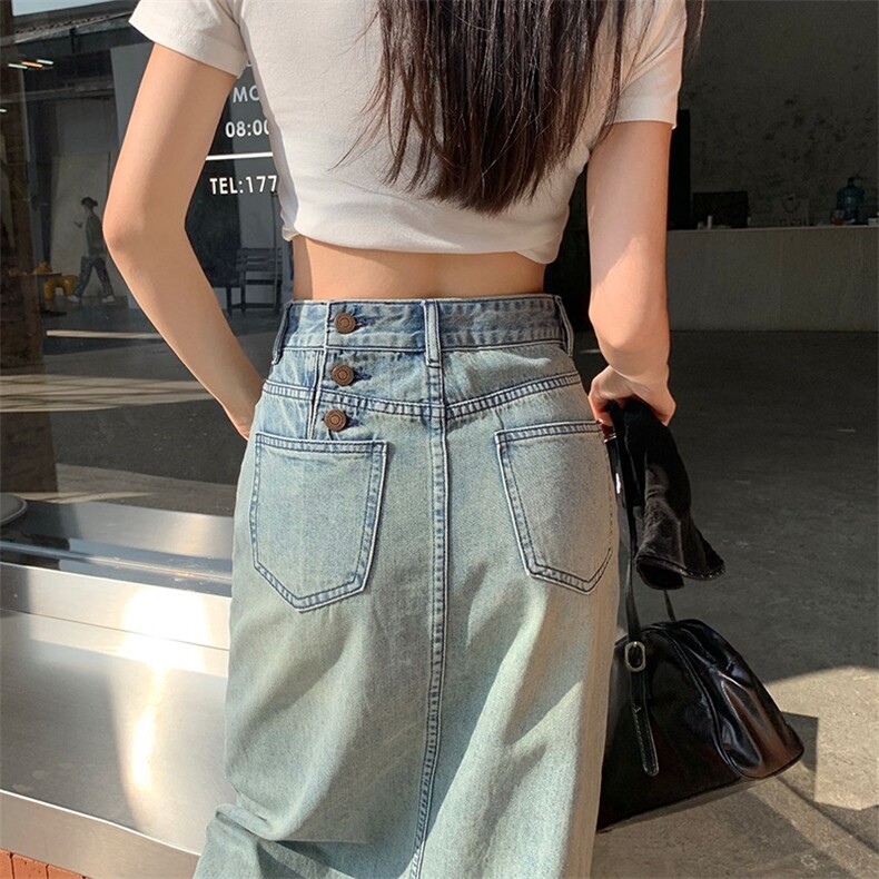 高腰开叉牛仔半身裙女2025新款夏季遮胯a字美式摆裙包臀中长裙子,女包手腕包,星座1210-1