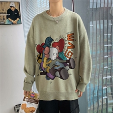 1港风新款宽松休闲中性情侣潮流印花毛衣男外套7790P55加绒P70，男装针织衫/毛衣，星座226-2