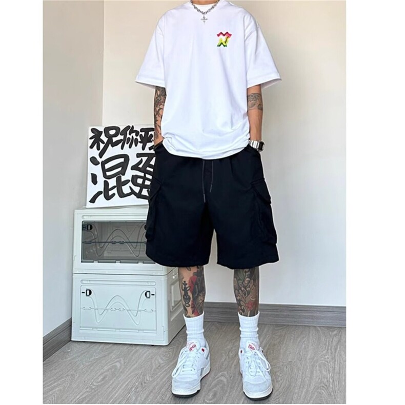胖胖哥短裤男士潮牌美式夏季休闲五分裤运动工装宽松大码胖子裤子,男装牛仔裤,星座603-2