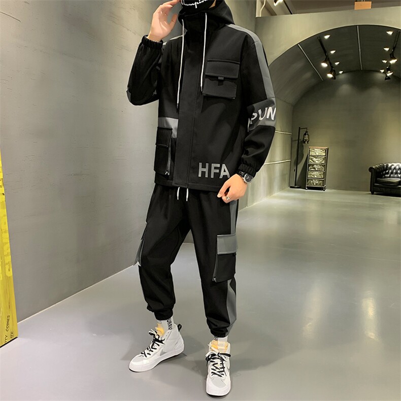 秋季男士套装休闲运动服帅气搭配一套工装夹克外套 D05/90图片