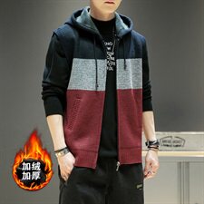 男马甲背心拉链连帽开衫针织衫男士加绒无袖厚毛衣坎肩DF145T，男装针织衫/毛衣，电商A102