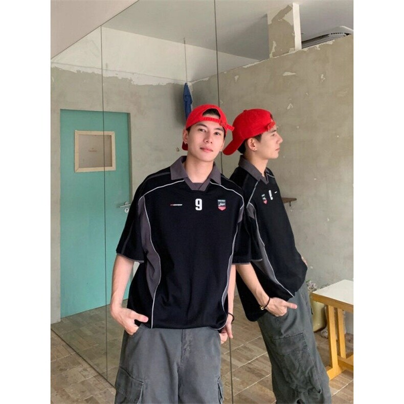 网络图现货美式复古学院风Polo领拼接撞色印花短袖T恤JT200-P38,男装T恤,星座715-7