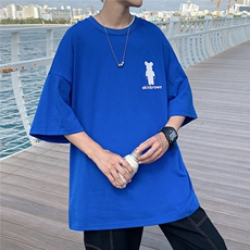 1港风小熊印花休闲情侣日系潮大码短袖T恤男DT7736P25控38，男装T恤，星座226-2