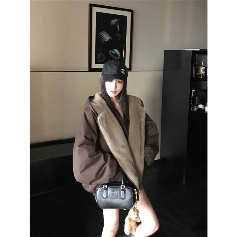 豆子同款重磅双面穿仿水貂毛皮草外套女情侣座山雕棉服夹克,男装夹克,星座506A