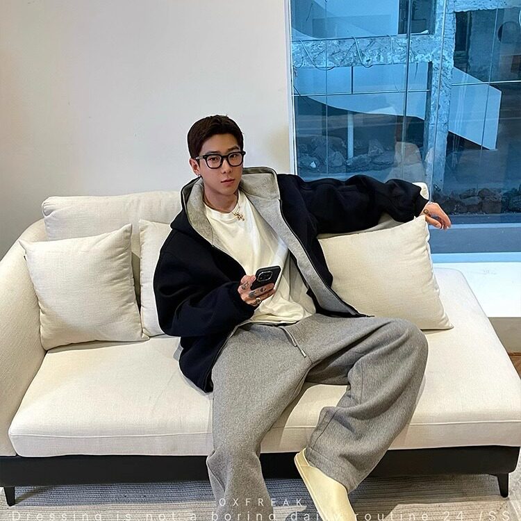 美式重磅双拉链连帽卫衣外套男秋冬痞帅休闲外套加厚撞色情侣开衫,女装短外套,星座1210-1