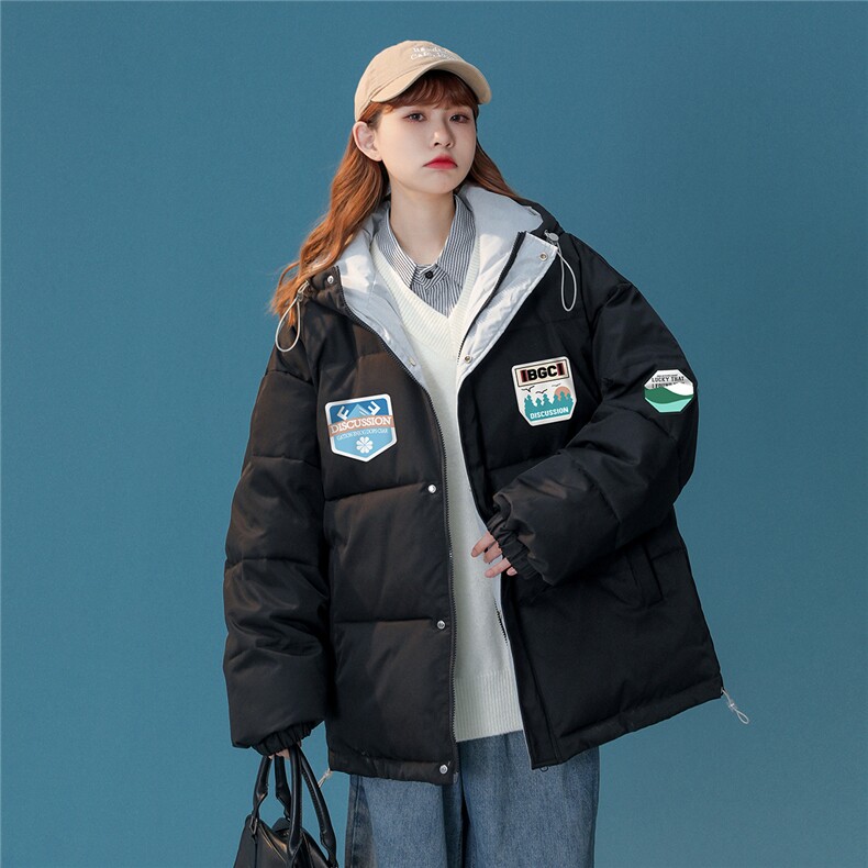 中性风22冬季设计感潮牌印花加厚连帽面包服棉衣MY153P115控148,男装棉衣,A247A