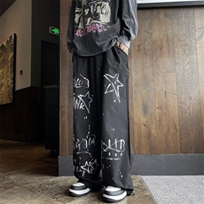 美式复古直筒休闲裤男女宽松阔腿迷彩工装长裤，男装休闲裤，星座716-3