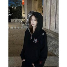 美式复古小恶魔豹纹连帽拉链卫衣男女春秋冬情侣开衫刺绣运动外套，女装短外套，星座506A