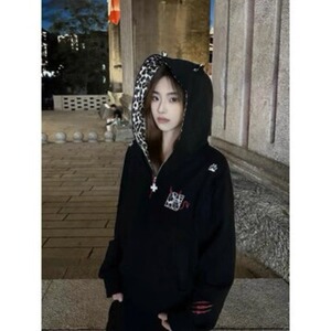 美式复古小恶魔豹纹连帽拉链卫衣男女春秋冬情侣开衫刺绣运动外套图片