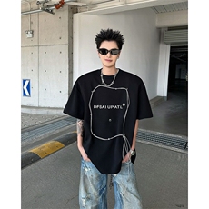 GC0167-P45垫肩铆钉t恤男夏季设计感小众上衣美式高街重磅短袖潮，男装T恤，电商C233