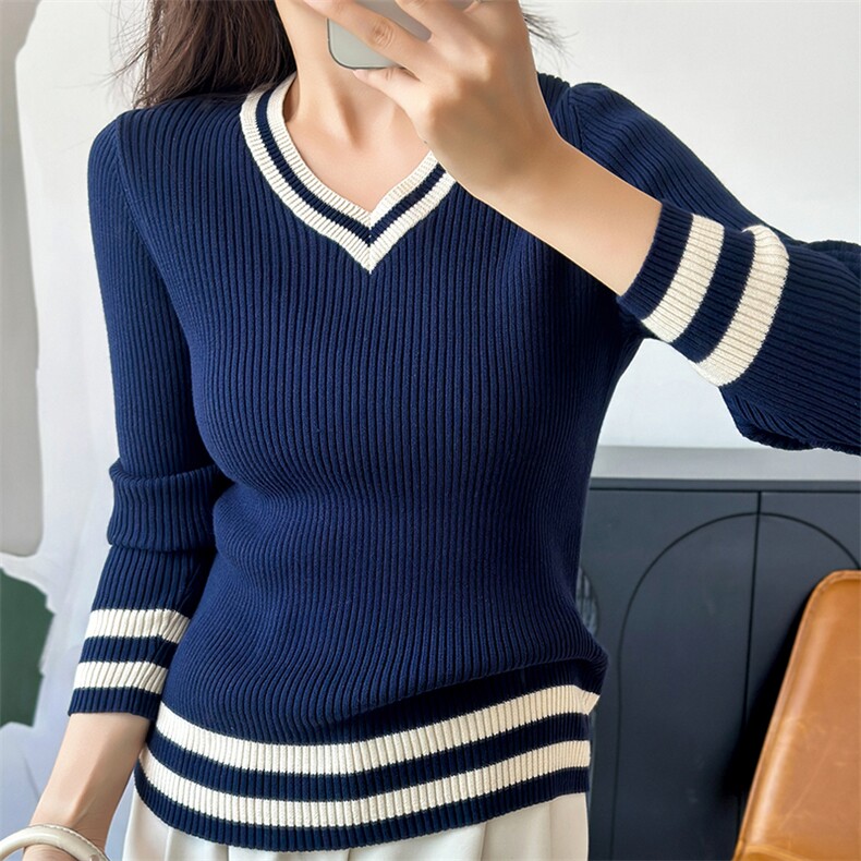 纯棉线针织衫女长袖秋冬修身洋气内搭打底衫2025新款翻领毛衣,针织衫/毛衣,洁纯羊绒