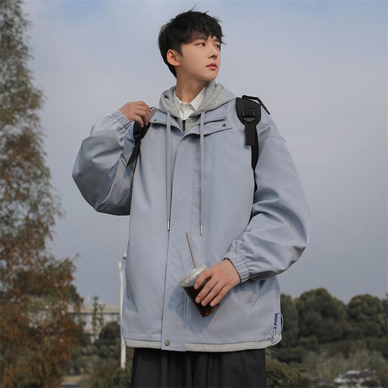 新款假两件外套男春秋款ins风潮流防风冲锋衣夹克JK0219-P65图片