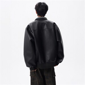 抖音得物高品质美式高街复古老钱风PU皮夹克外套男女短款机车皮衣图片