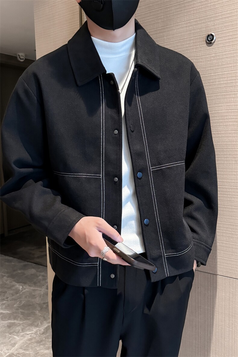 社会小伙高端呢子拼色宽松韩版外套大衣夹克男A236-JK8020-P130,男装夹克,电商A236