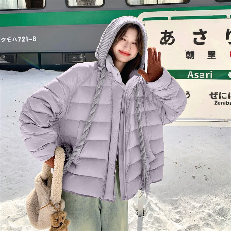 韩版90白鸭绒排骨羽绒服女2025新款连帽加厚保暖面包服外套,女装羽绒服,2D076