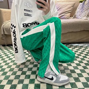 抖音品质2022春装男女情侣棋盘格休闲直筒裤B221-LK22003-P75控98图片