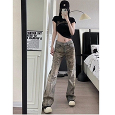 美式高街3D打印废土风直筒微喇vibe牛仔裤男女痞帅裤LB30677-P60，男装牛仔裤，星座1008
