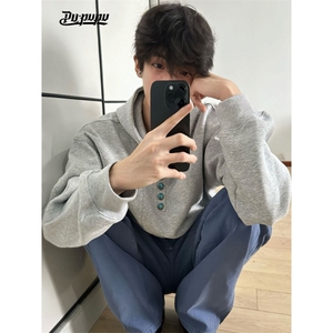 Sellscream绿松石纽扣美式覆古连帽口袋百搭宽松套头重磅卫衣YW05图片