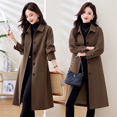 风衣女中长款春秋新款咖啡色英伦风休闲简约优雅复古翻领气质外套，女装风衣，姿衣坊