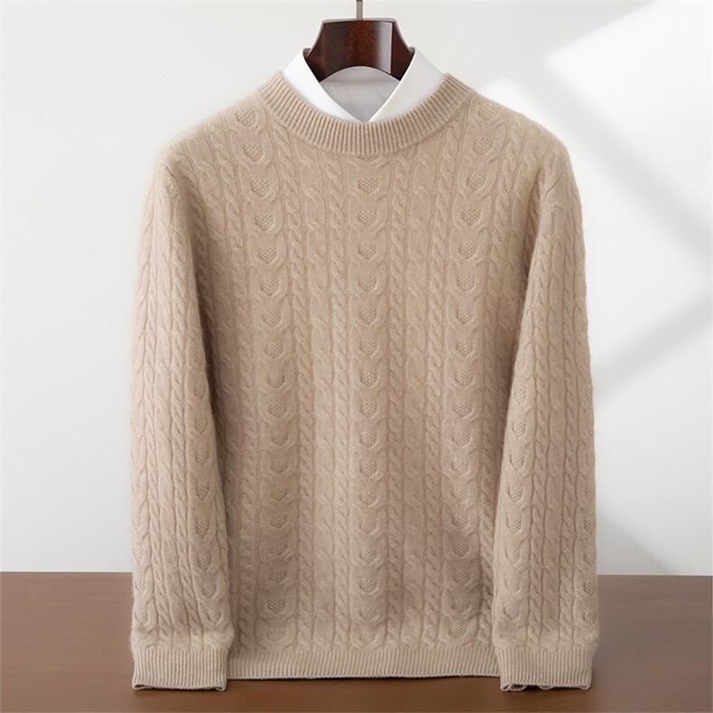 2025年秋季时尚百搭双股麻花圆领，男装羊绒套衫，蜜暖羊