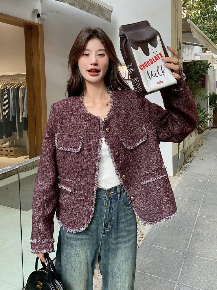 红流苏编织小香风外套女2024春秋新款小个子超好看短款上衣,女装短外套,浙宝192（原082）