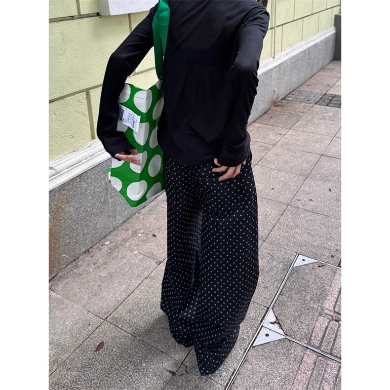 抽绳波点牛仔裤女宽松直筒裤子美式阔腿裤休闲拖地裤LNK0077-P50,男装牛仔裤,星座1008