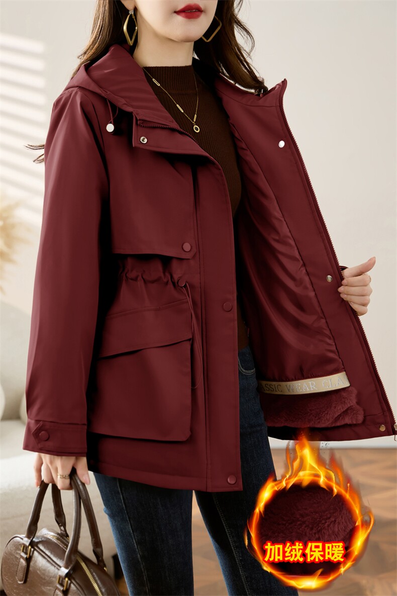 红收腰显瘦加绒派克服外套女2025秋冬新款保暖防风工装棉服,女装棉衣/棉服,沐七七