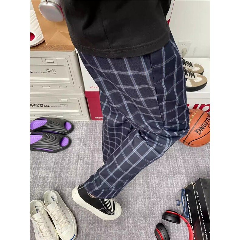 美式复古格子裤男夏薄款cleanfit裤子潮牌痞帅运动休闲直筒微喇裤,男装休闲裤,星座506A