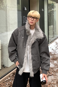 座山雕[网图]做旧麂皮棉服毛领加厚立领外套男5D1198-TP105控178图片