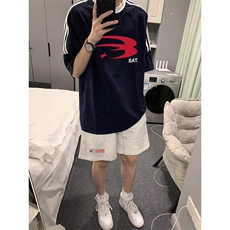 夏季美式高街重磅纯棉三条杠织带撞色男女短袖T恤ZD322-特P30，男装T恤，电商A486